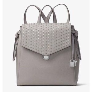 Michael Kors Bristol Medium Studded Leather Backpack Pearl Grey